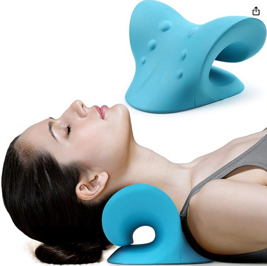 RESTCLOUD Neck and Shoulder Relaxer, Cervical Traction Device for TMJ Pain Relief and Cervical Spine Alignment, Chiropractic Pillow Neck Stretcher (Blue)